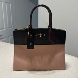 Louis Vuitton Black and Pink Satchel with Gold Hardware